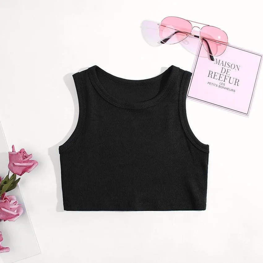 18M-6Y Toddler Girls Solid Color Crop Tank Tops Wholesale Little Girl Clothing