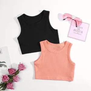 18M-6Y Toddler Girls Solid Color Crop Tank Tops Wholesale Little Girl Clothing