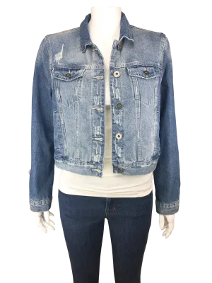 91 Cotton On, Teen Girls' Painted Star Denim Jacket, Medium Indigo, Size 6