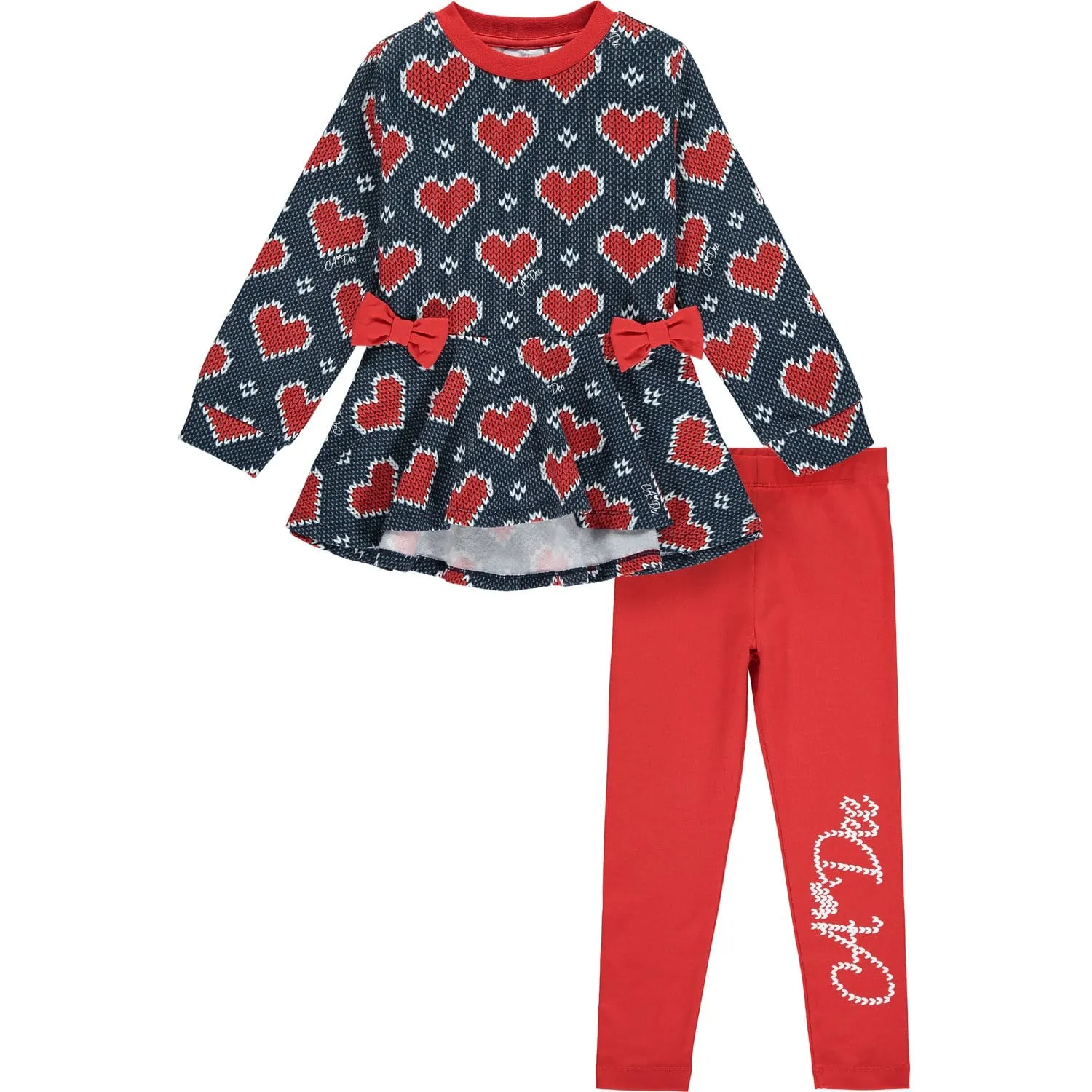 A DEE - Heart Print Sweat Legging Set - Red