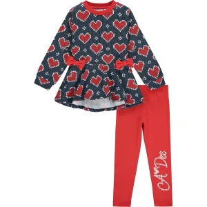 A DEE - Heart Print Sweat Legging Set - Red