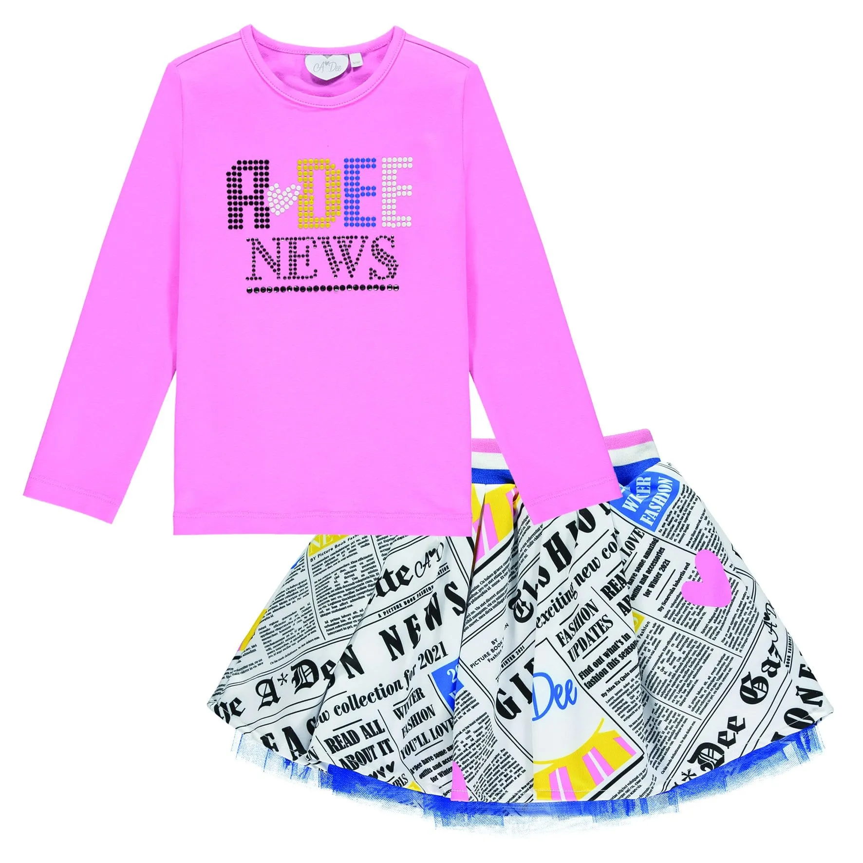 A DEE - Newspaper Skirt Set - Pink Candy