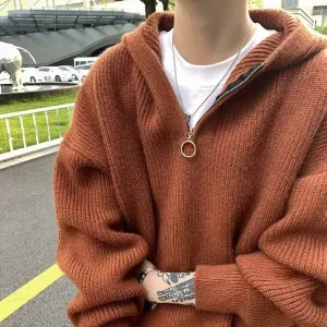 Aidase Hooded Sweater Coat American Vintage Sweater Casual Knitted Sweaters Men Pullover Jumpers Men Fashion Clothing Streetwear Tops