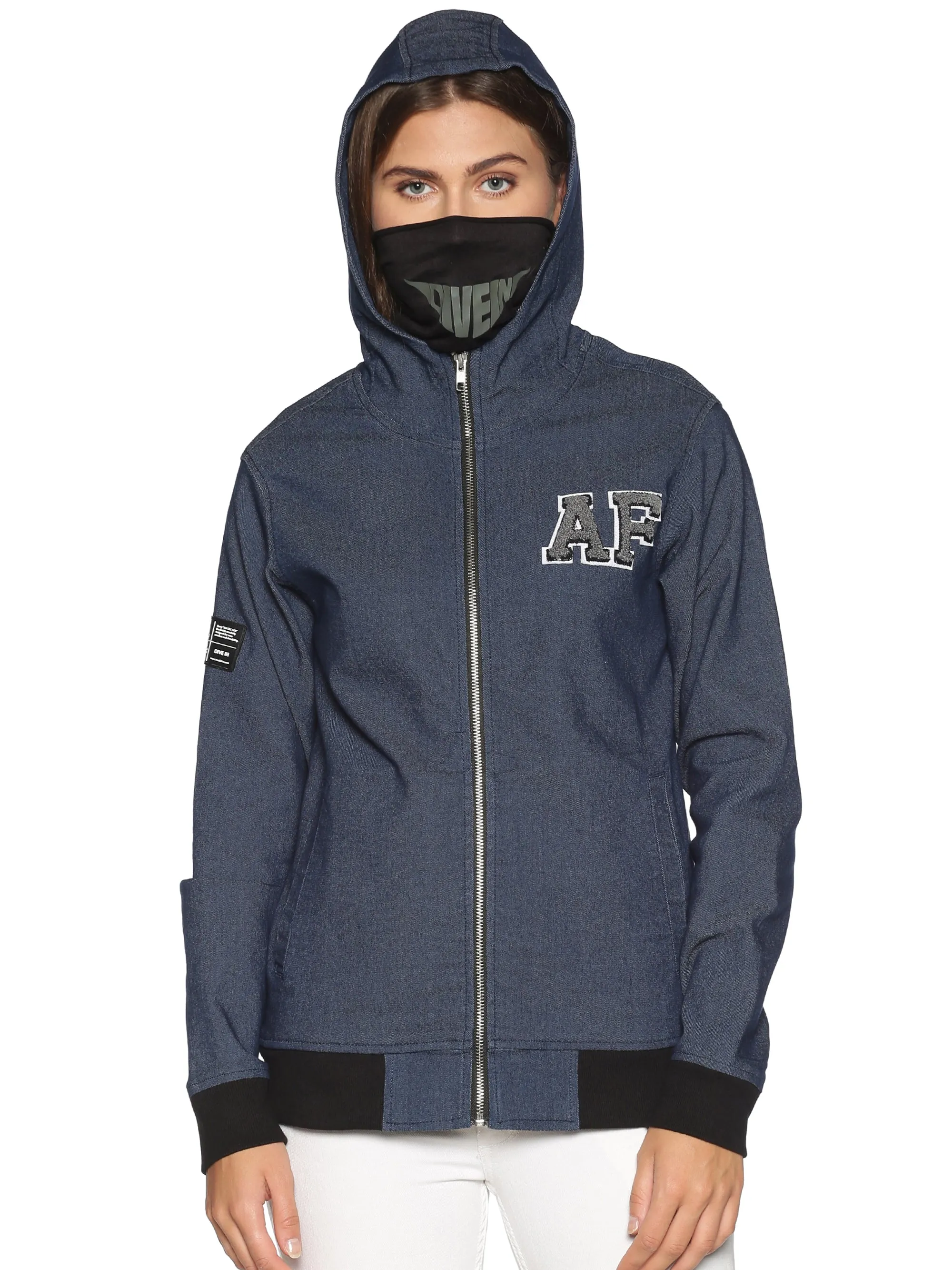 ArcticFox Female Denim Blue sweatshirt with Integrated Mask & Hoodies