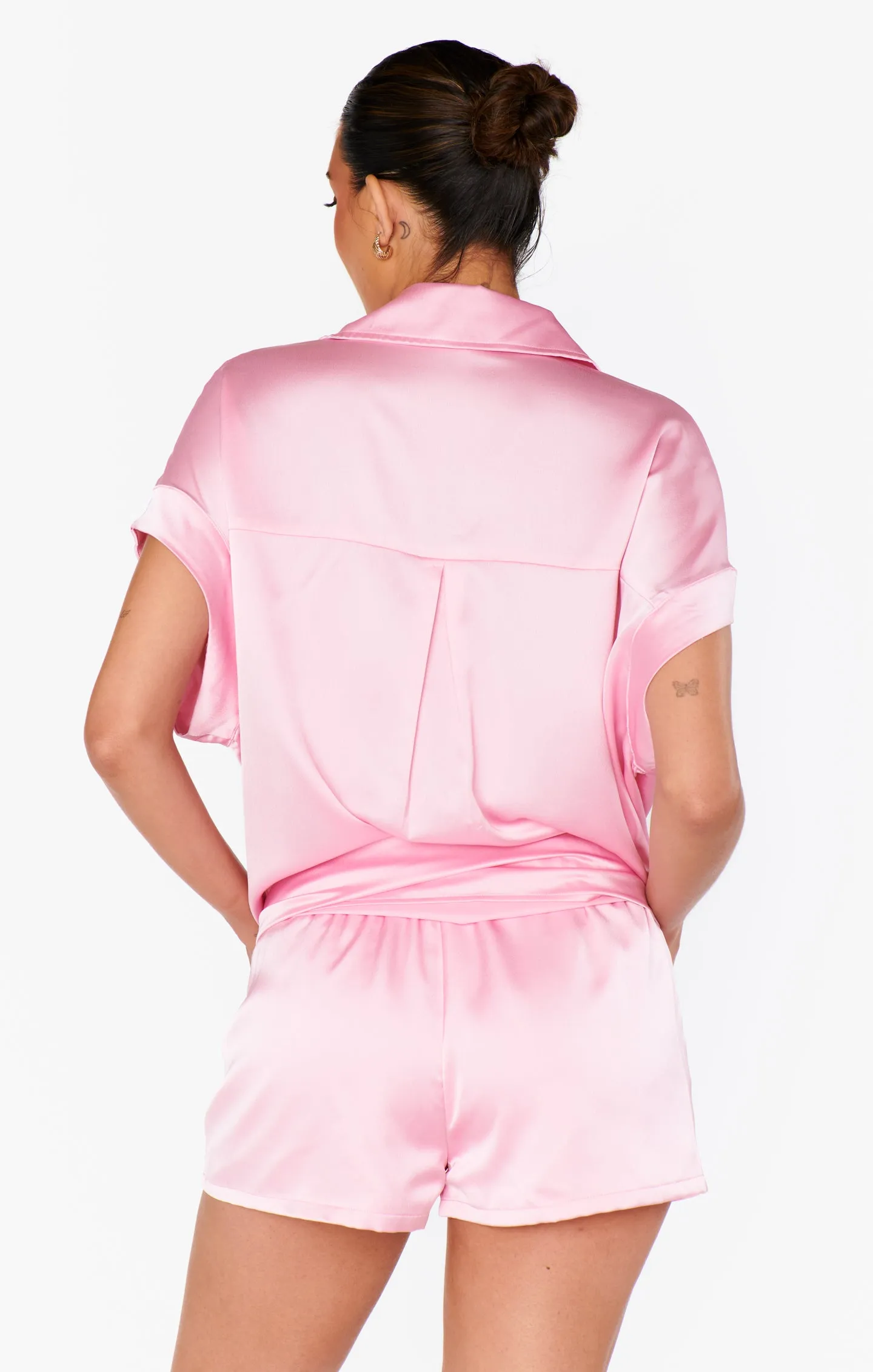 Best Day Button Up ~ Light Pink Luxe Satin