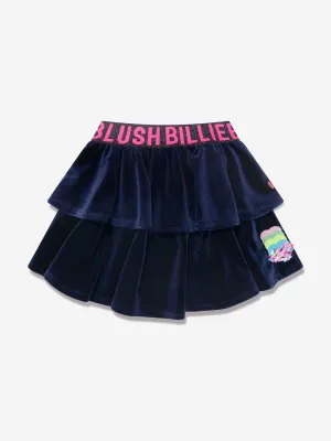 Billieblush Girls Velvet Ruffle Skirt in Navy