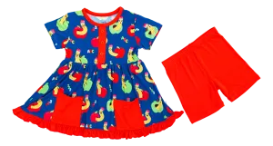 Birdie Bean Back to School William Print Girls Birdie Peplum Set with Shorts