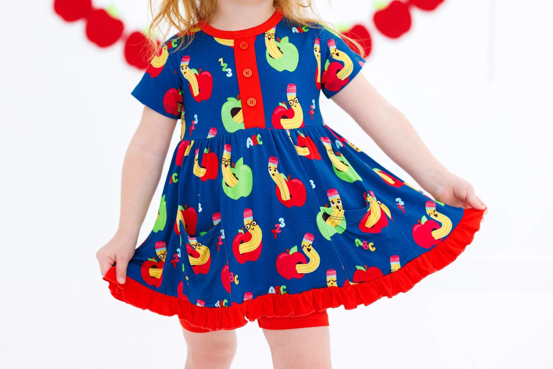 Birdie Bean Back to School William Print Girls Birdie Peplum Set with Shorts