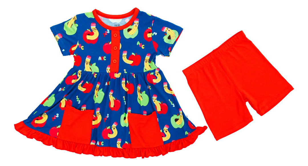 Birdie Bean Back to School William Print Girls Birdie Peplum Set with Shorts