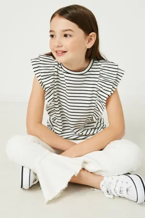 black and white ruffle stripe top