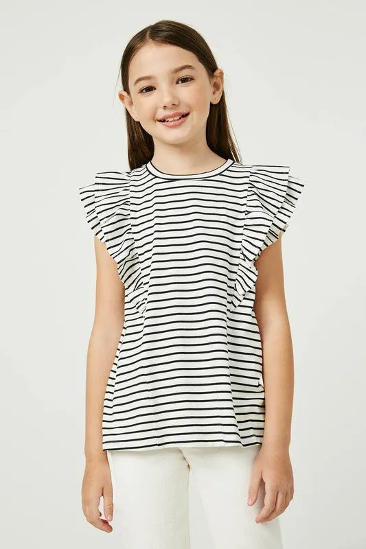 black and white ruffle stripe top