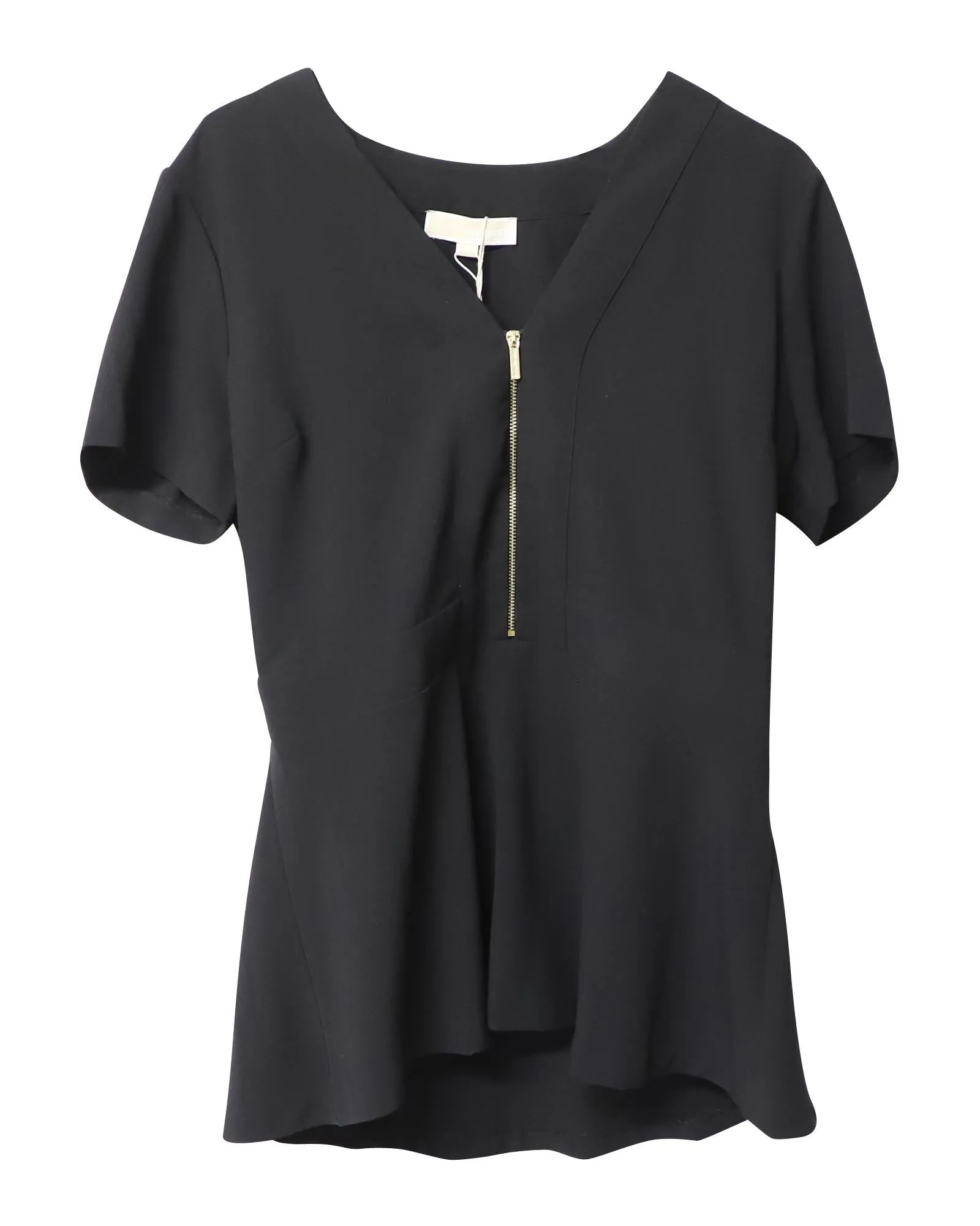 Black Peplum Top with Front Zipper in Polyester