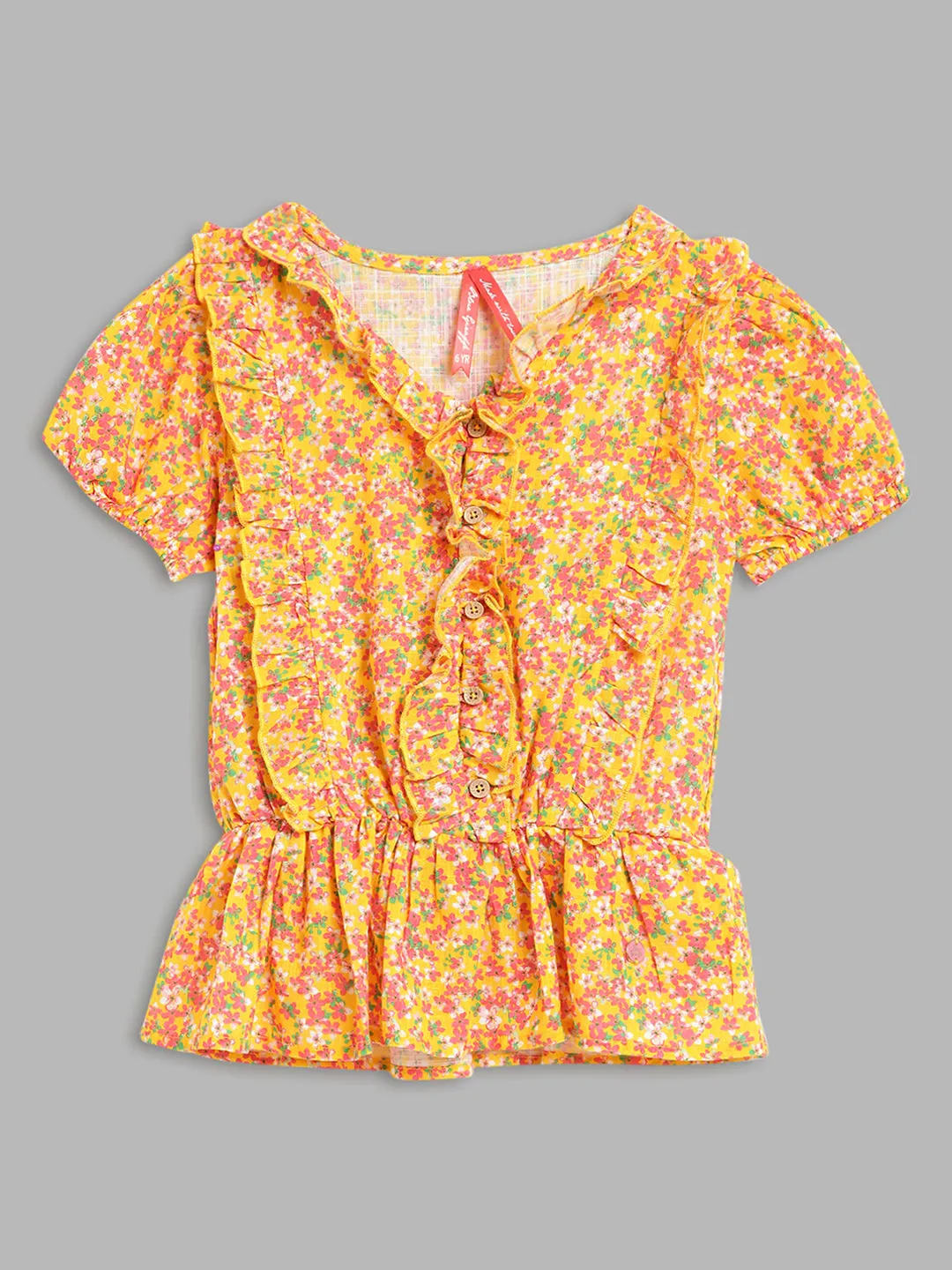 Blue Giraffe Girls Yellow Printed V Neck Top