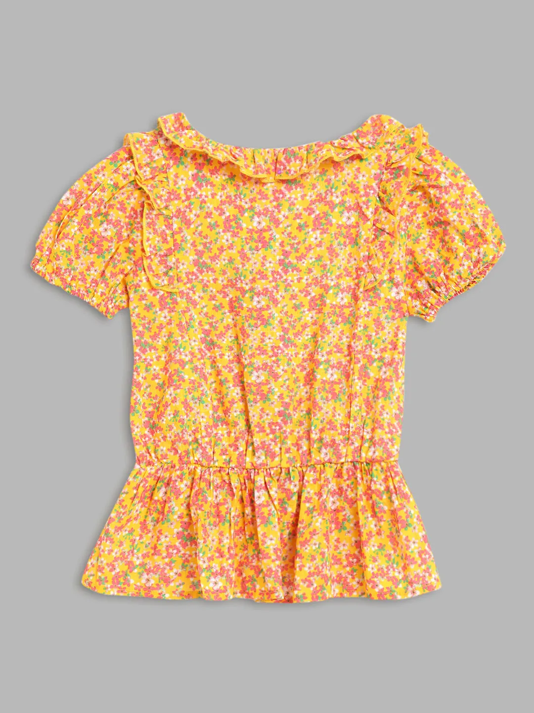 Blue Giraffe Girls Yellow Printed V Neck Top