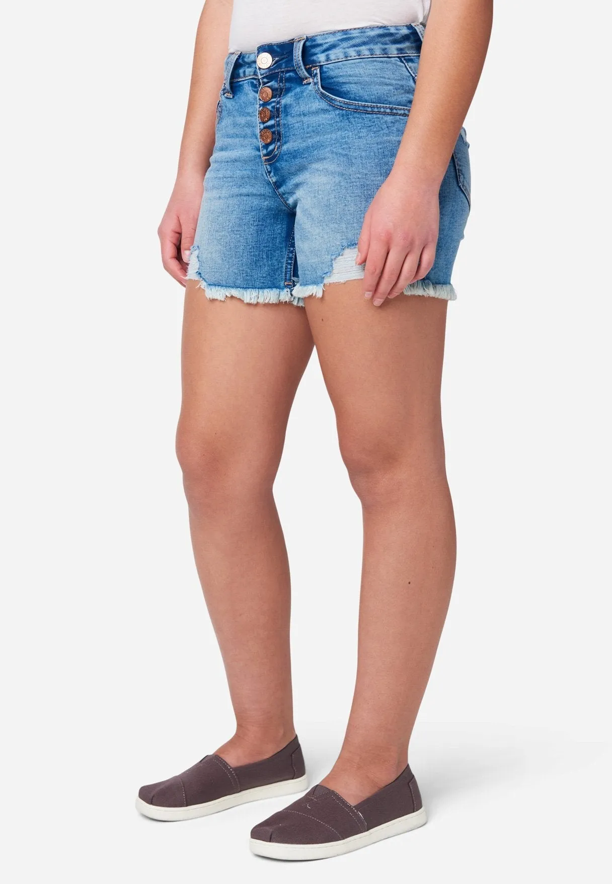 Button-Up Midi Denim Shorts