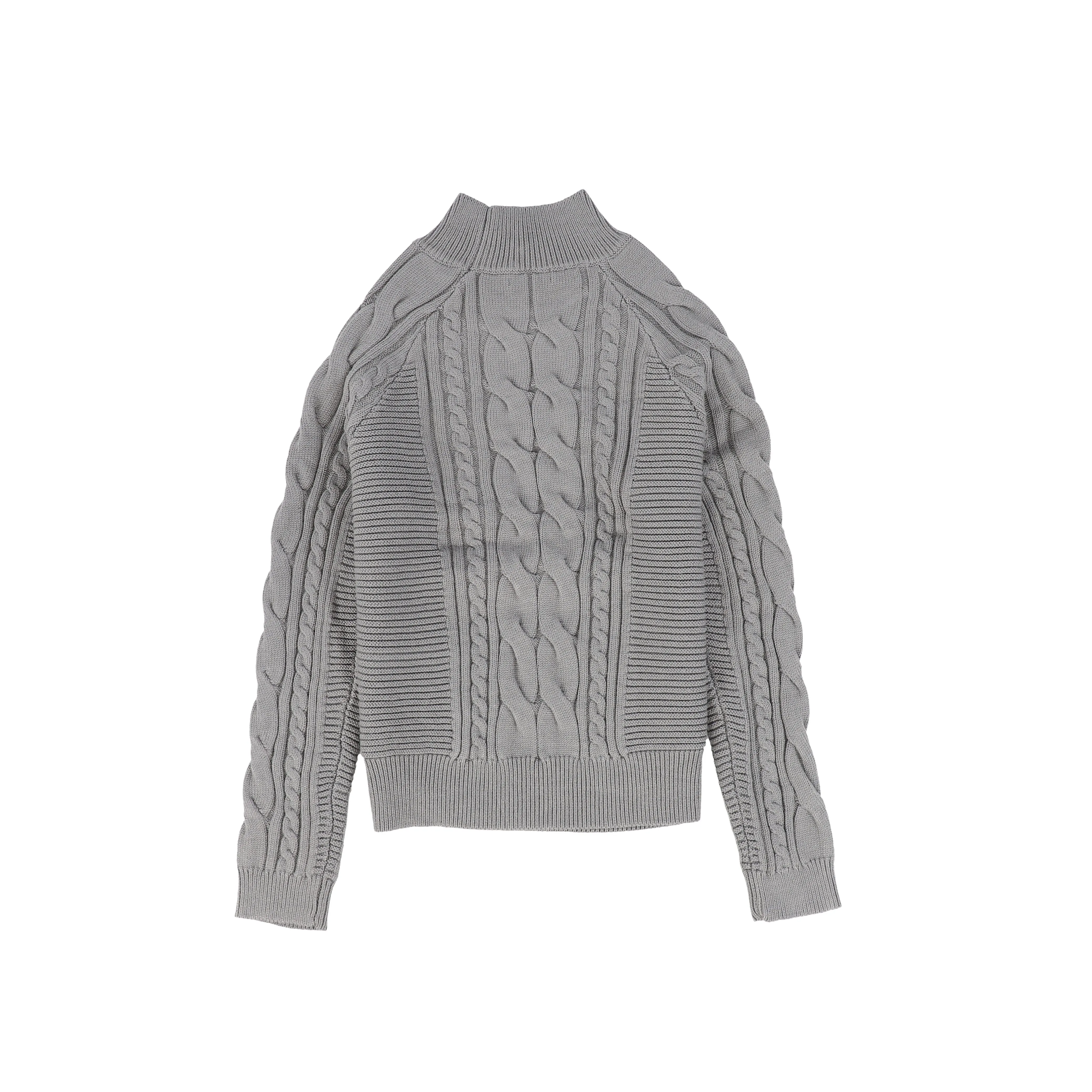 C14109-BRAIDED KNIT MOCK NECK SWEATER-Light Grey