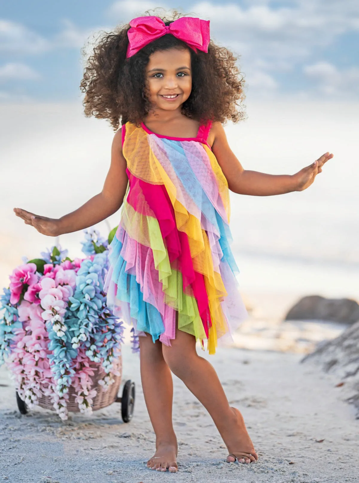 Cascading Rainbow Ruffle Dress