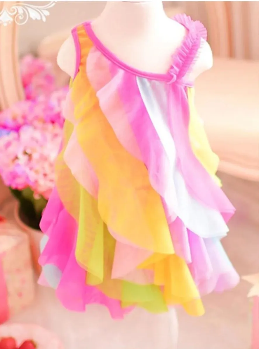 Cascading Rainbow Ruffle Dress