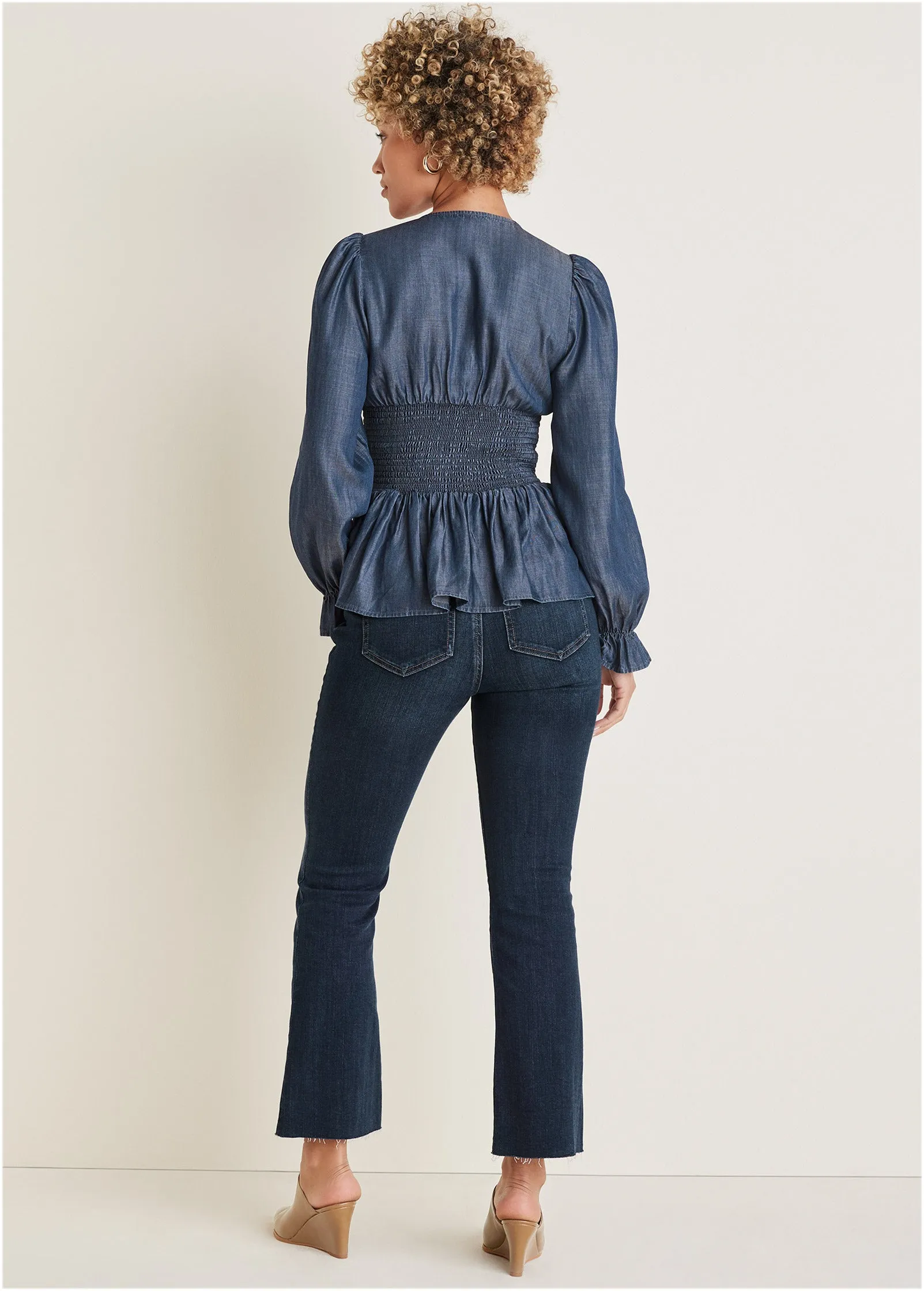 Chambray Smocked Top - Dark Wash