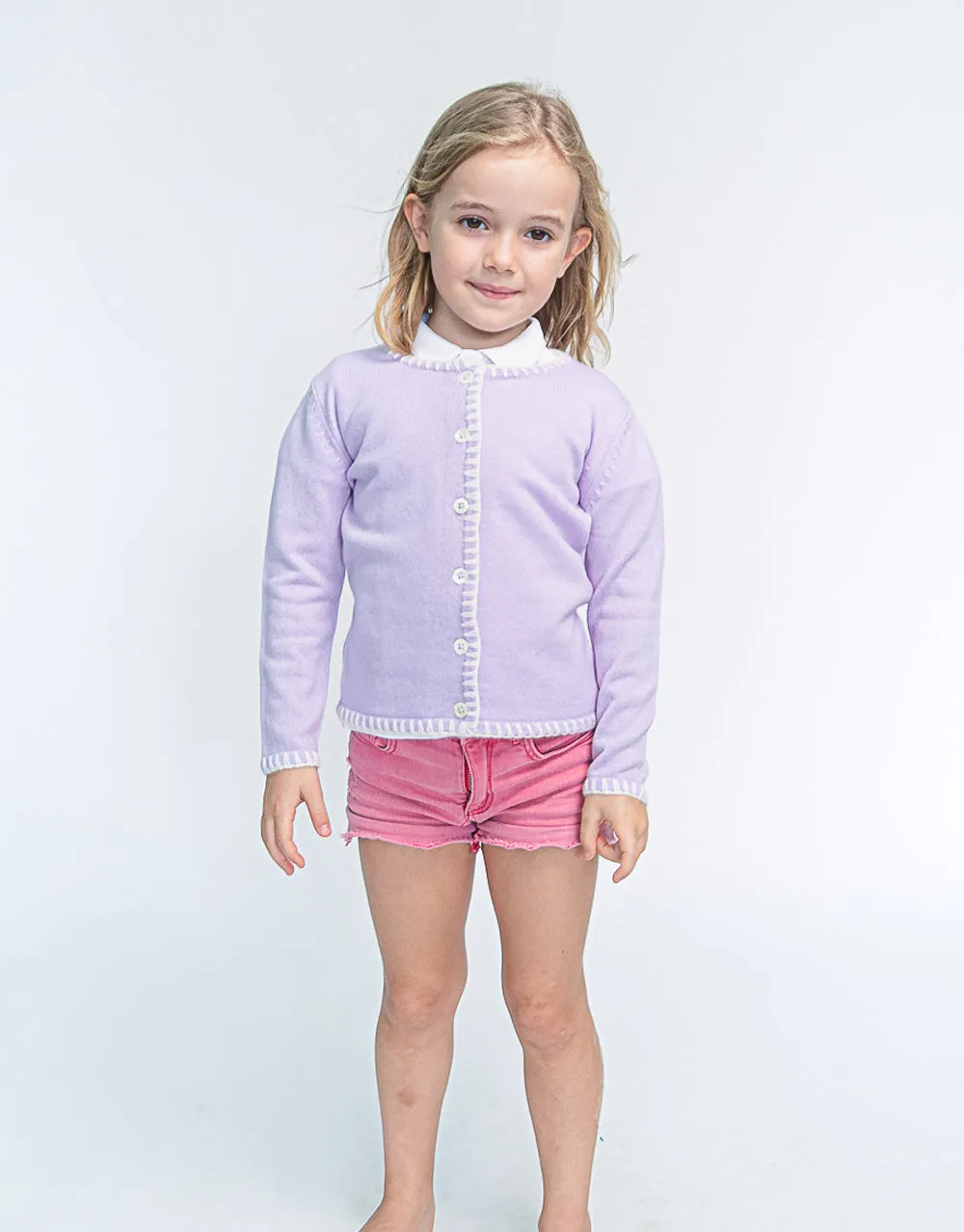 Coco Girls Cashmere Cardigan in Confetti Lila