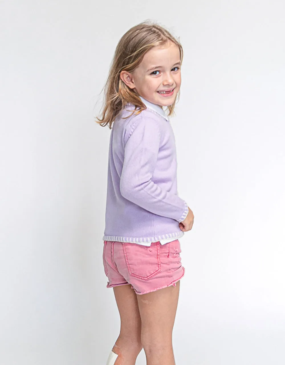 Coco Girls Cashmere Cardigan in Confetti Lila