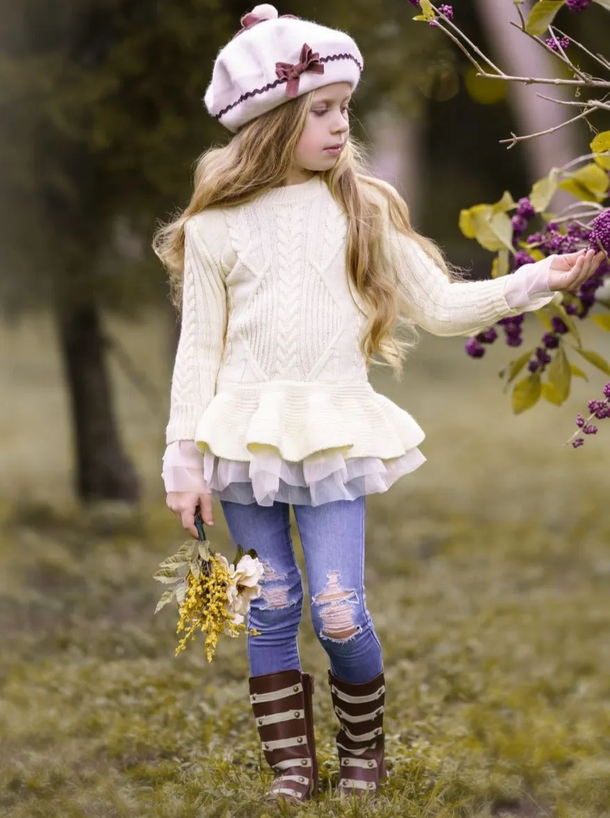 Cute As Pie Creme Cable Knit Tutu Sweater