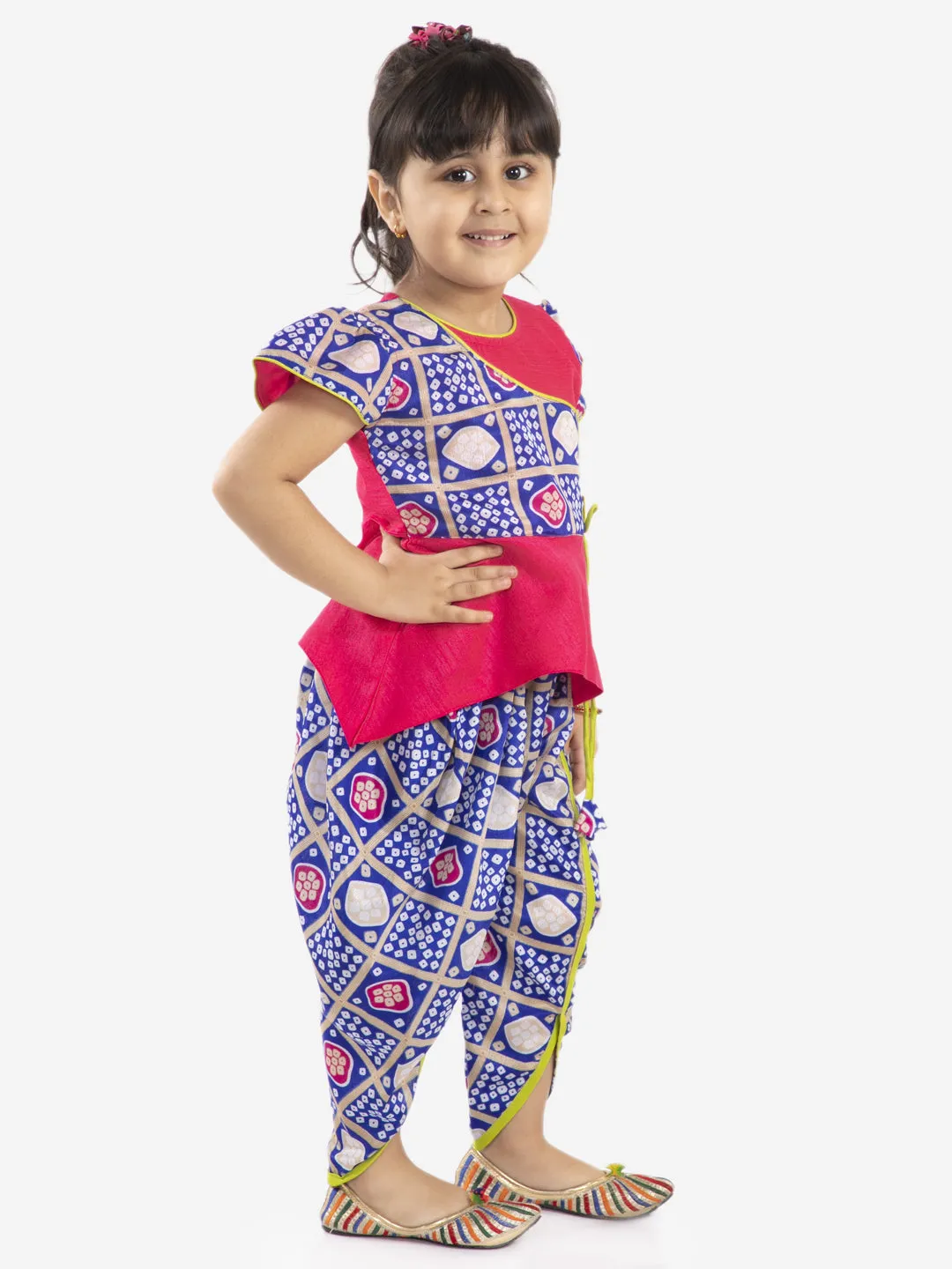 Girl's Anaya peplum top with bandhani print dhoti - KID1 Girls