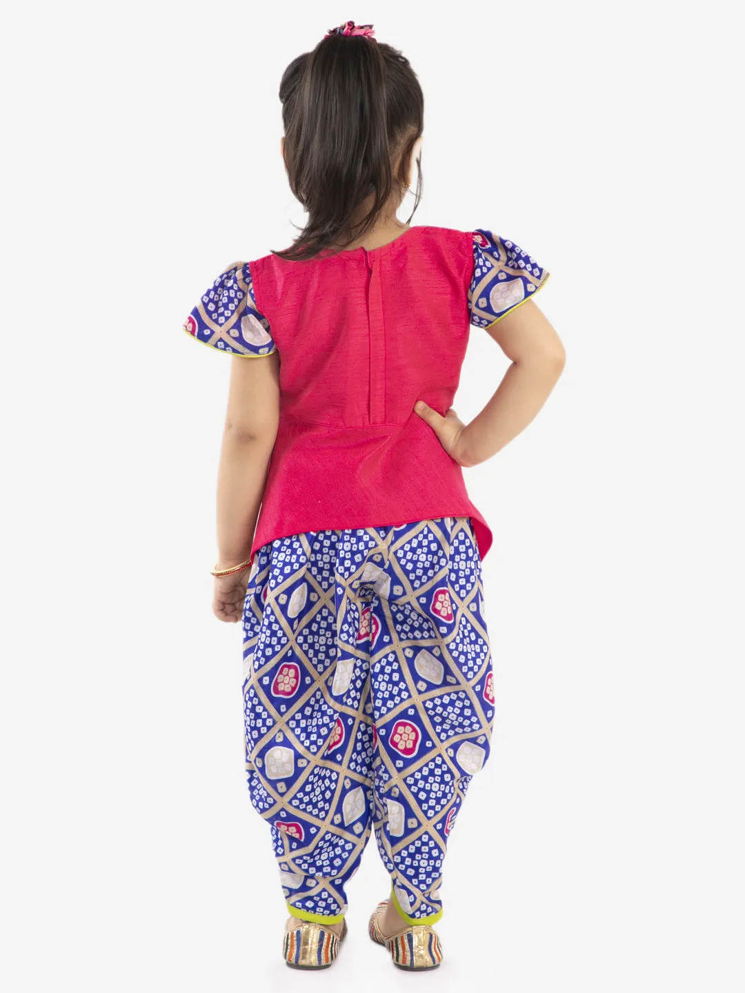 Girl's Anaya peplum top with bandhani print dhoti - KID1 Girls