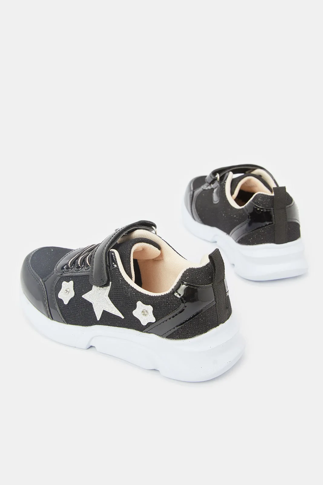 Girls Black Velcro Strap Trainer