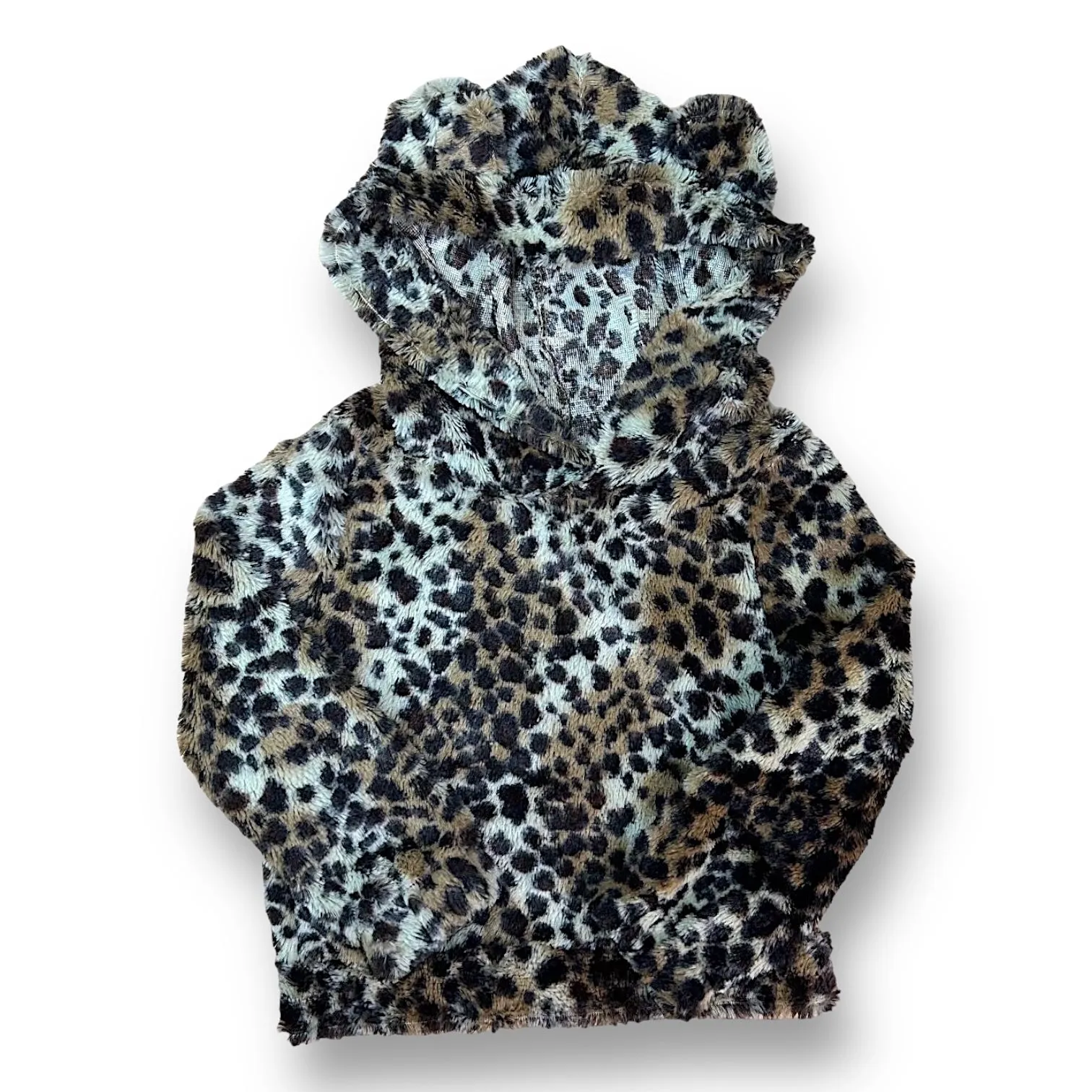 Girls Forever Me Size 3T Brown Leopard Print Faux Fur Hooded Pullover