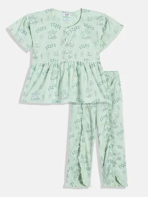 Girls Green Peplum Kimono Pyjama Set