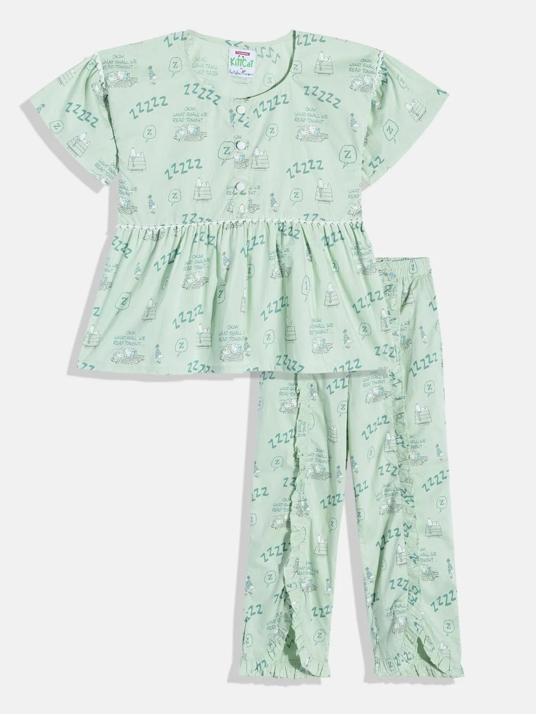 Girls Green Peplum Kimono Pyjama Set