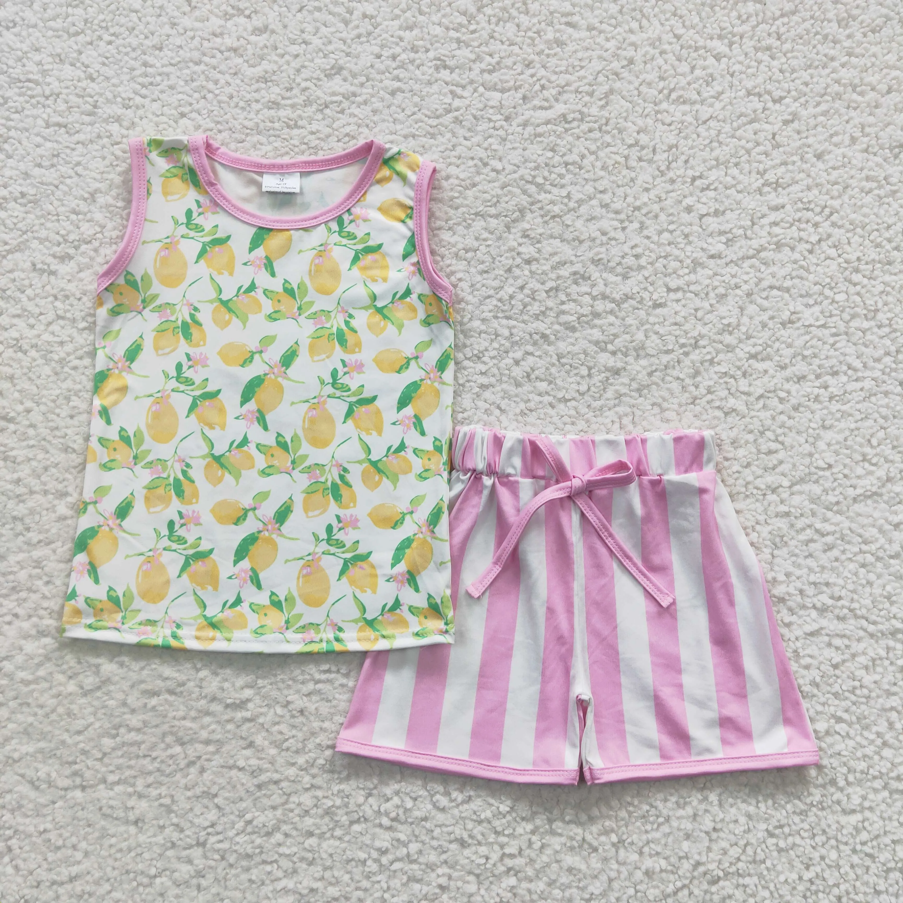 girls lemon print summer tank tops shorts sets GSSO0322