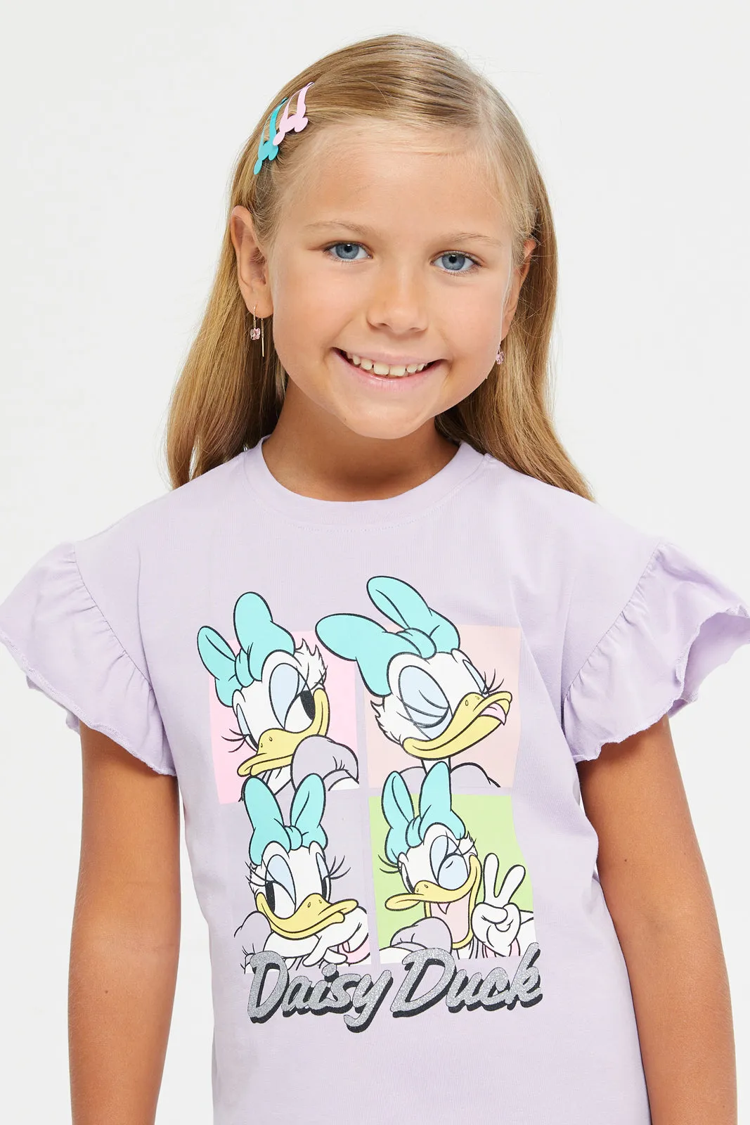 Girls Lilac Daisy Duck Graphic T-Shirt