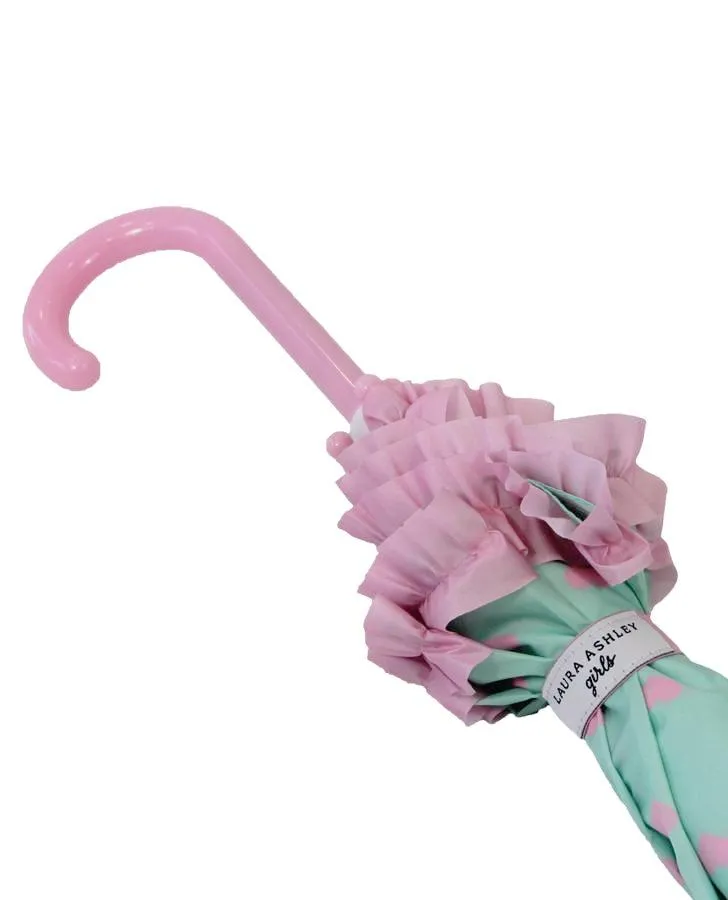 Girl's Mint/Pink Heart Ruffle Umbrella