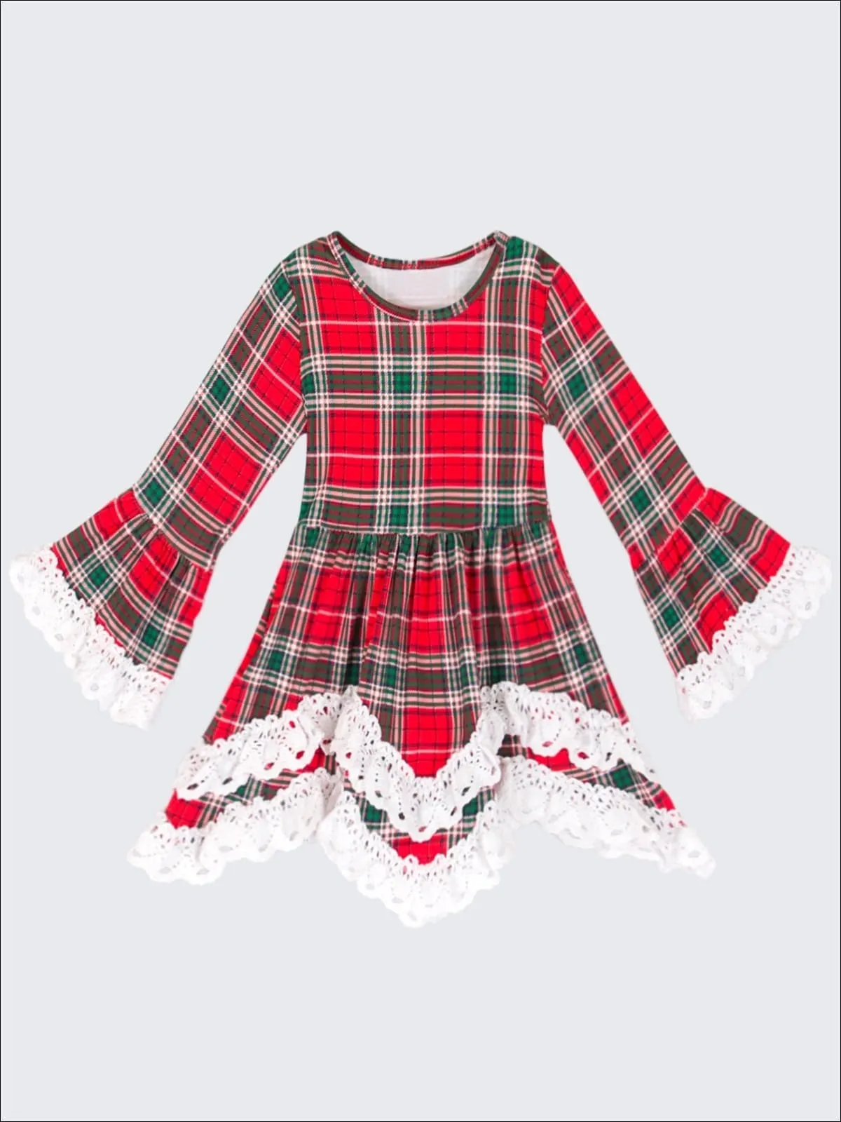 Girls Red Crochet Trim Plaid Peplum Top