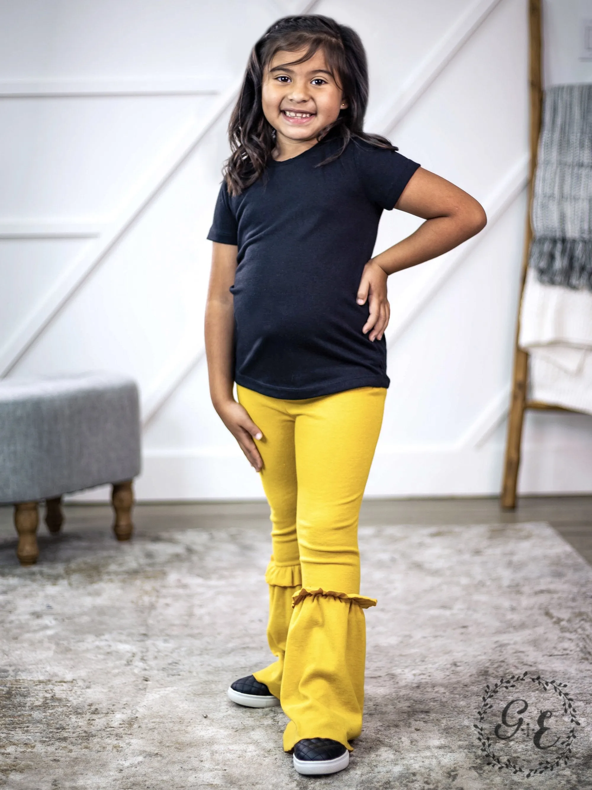 Girls Ruffle My Feathers Flare Pants with Ruffle, Yellow