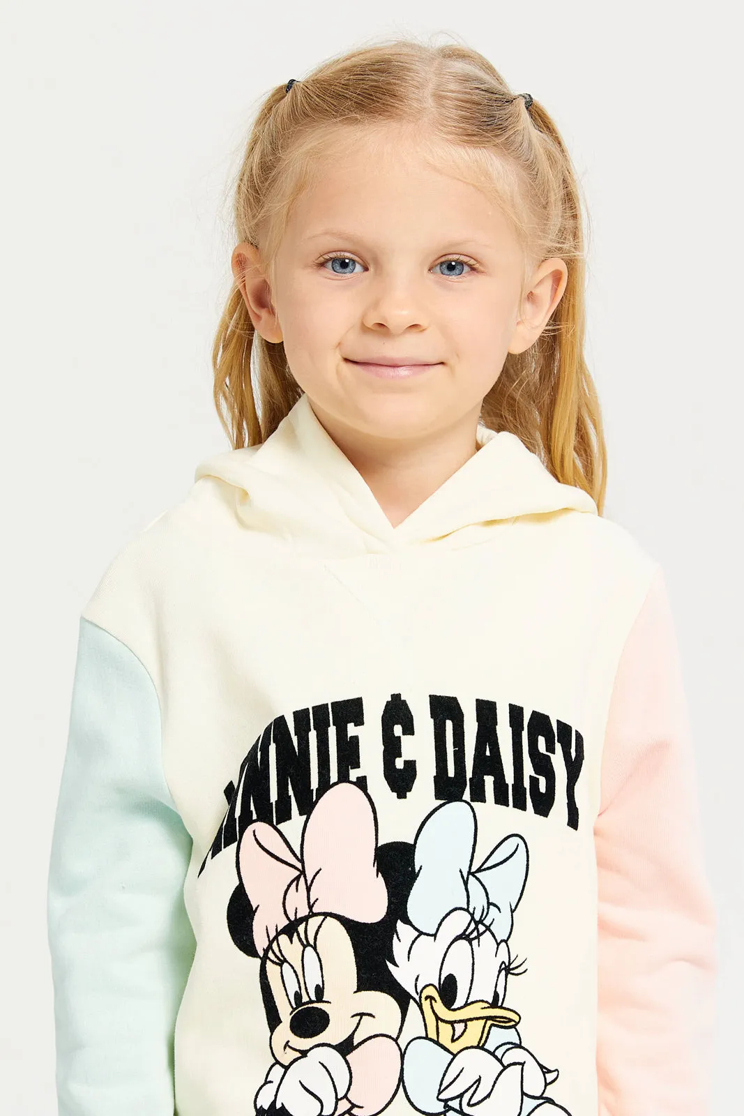 Girls Yellow Minnie And Daisy Printed Sweatshirt