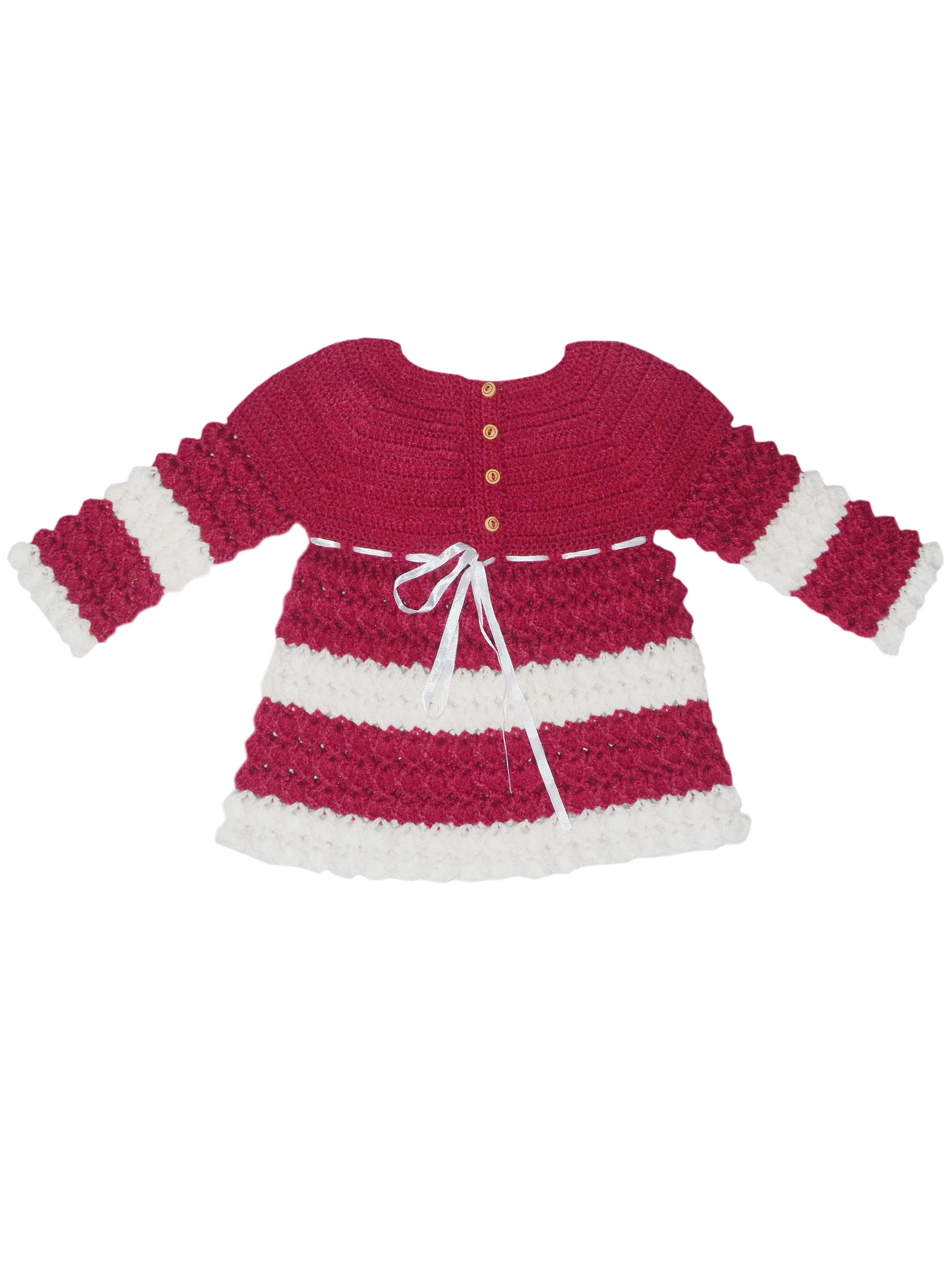 Graminarts Beautiful Handmade Crochet Design Frock With Cap For Baby Girl- Indian Red & White