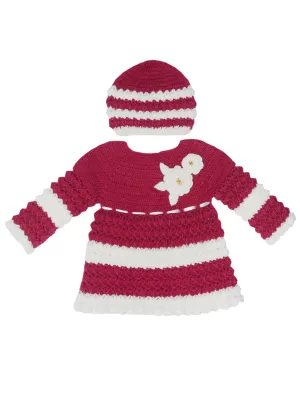 Graminarts Beautiful Handmade Crochet Design Frock With Cap For Baby Girl- Indian Red & White