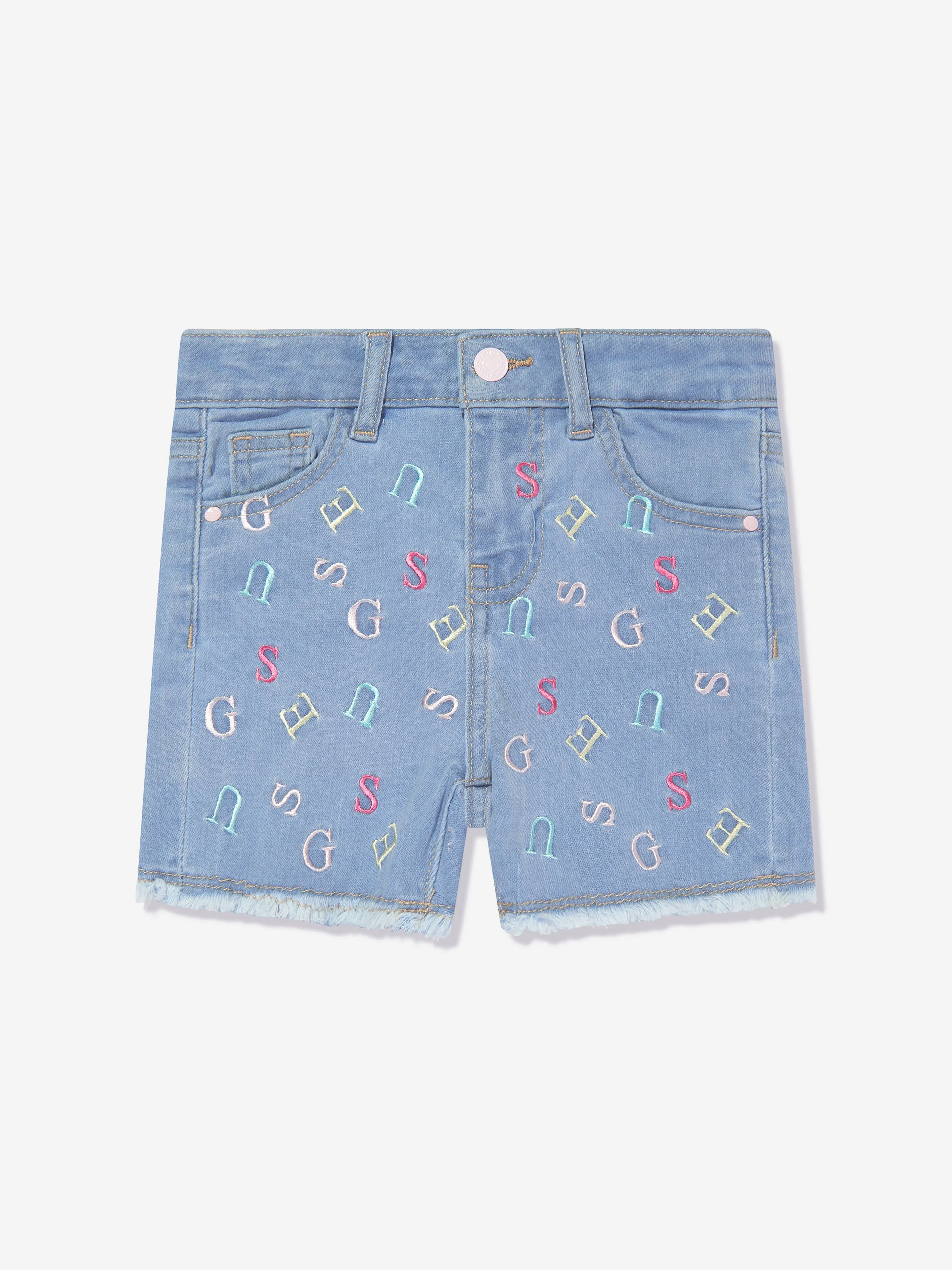 Guess Girls Denim Logo Shorts in Blue