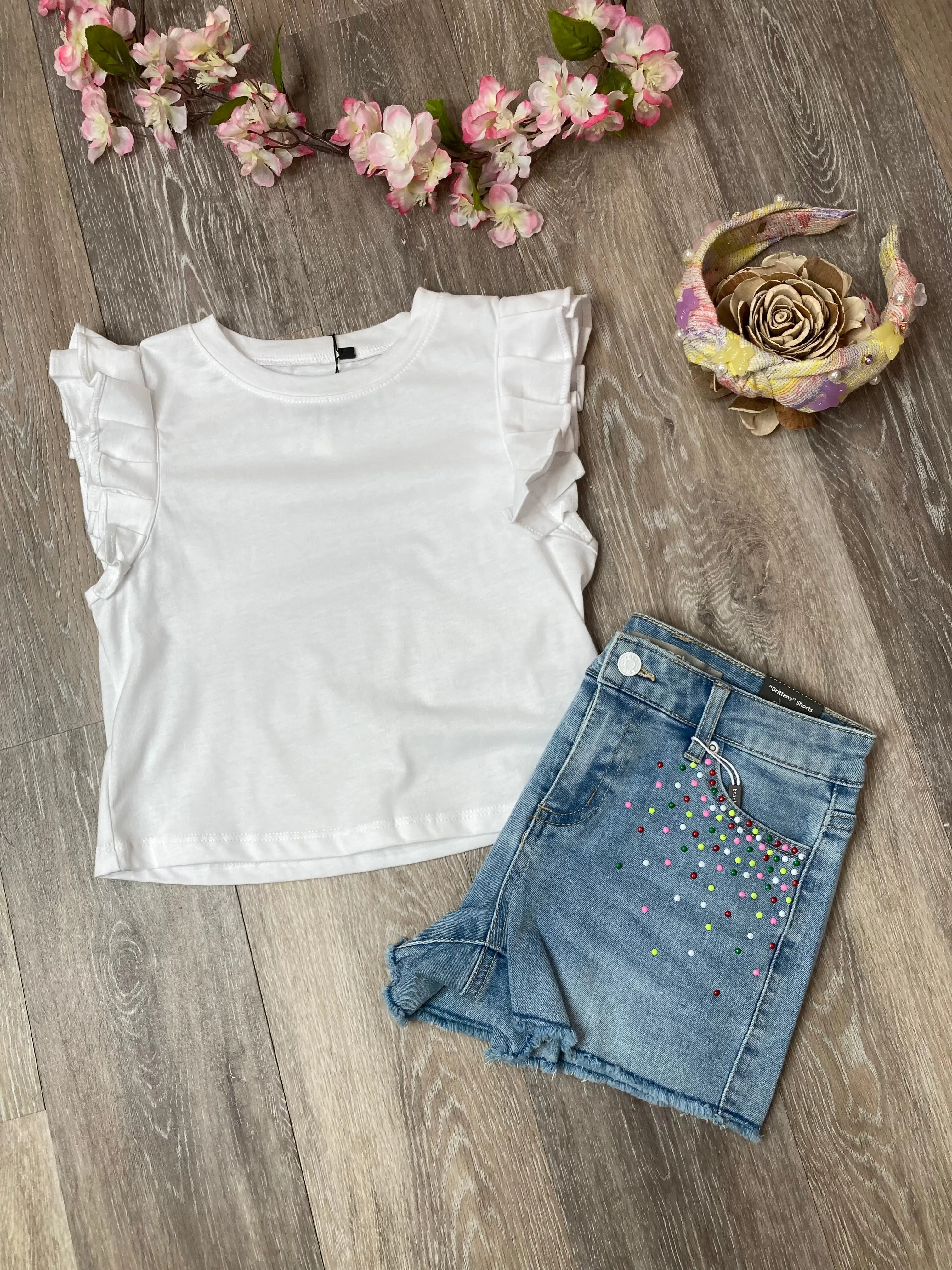 IFS White Ruffle Sleeve Top