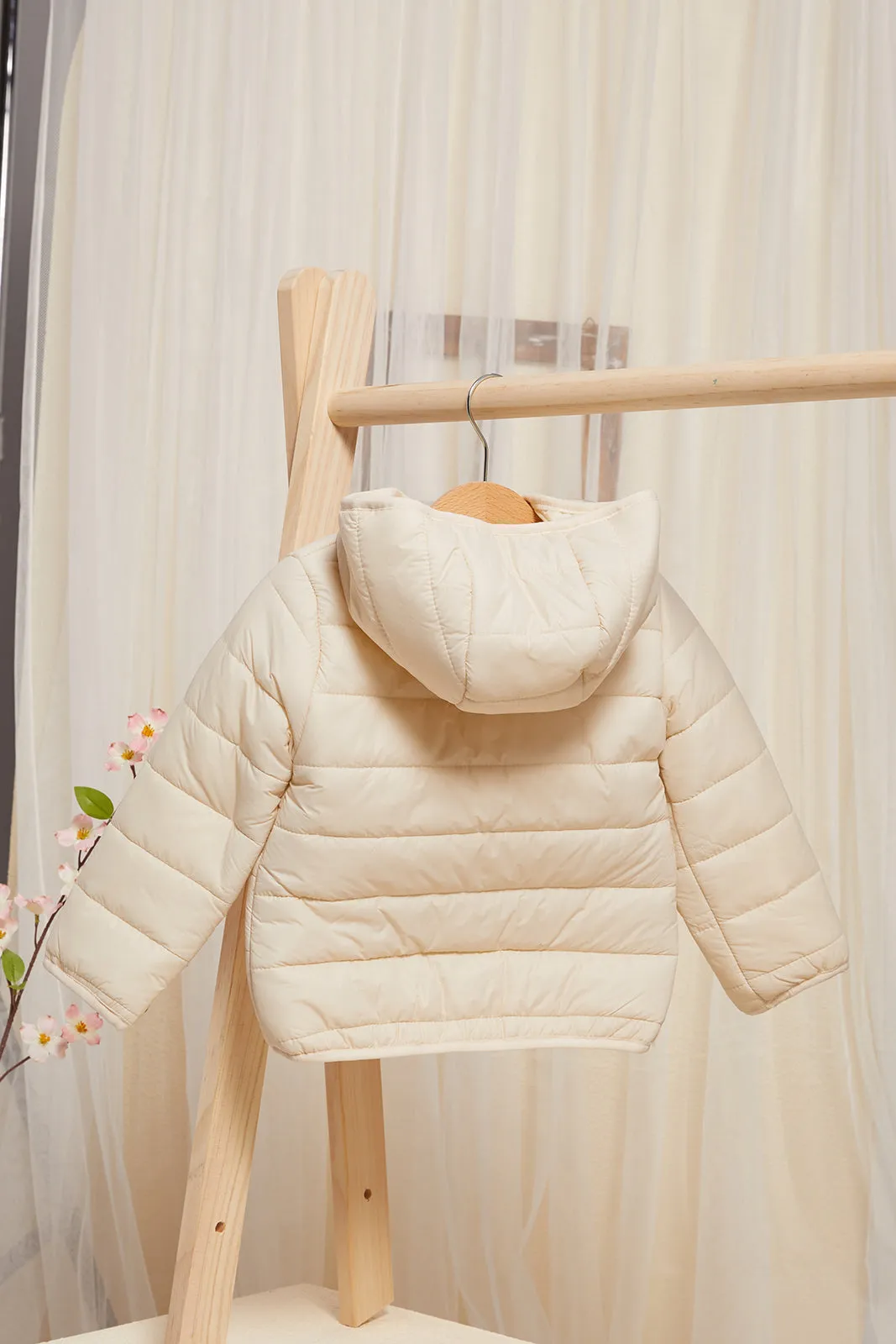 Infant Girls Ivory Padded Hooded Jacket