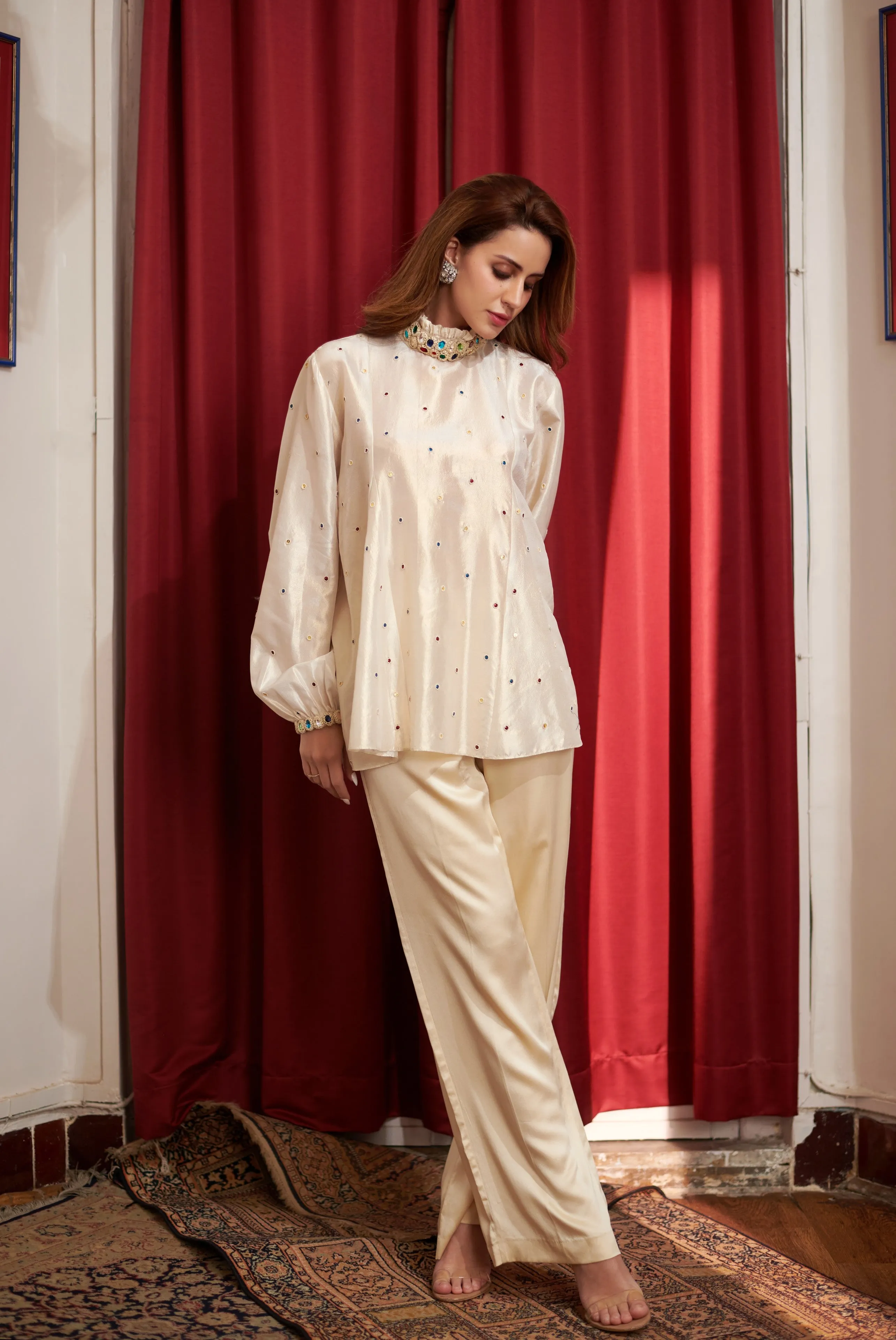 Ivory Full sleeves Women's Hand embroidered top