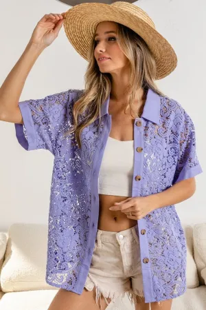 Lavender Floral Lace Button Up Top