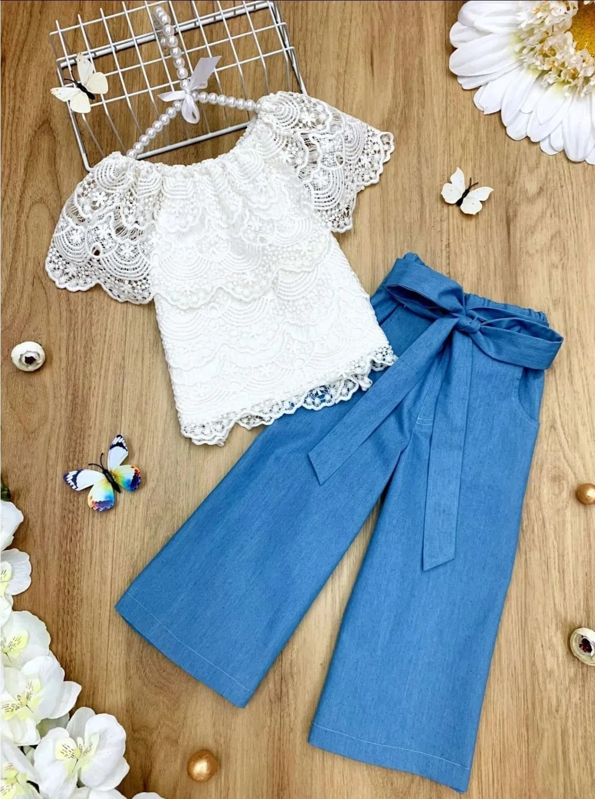 Let's Have Fun Chambray Palazzo Pants Set