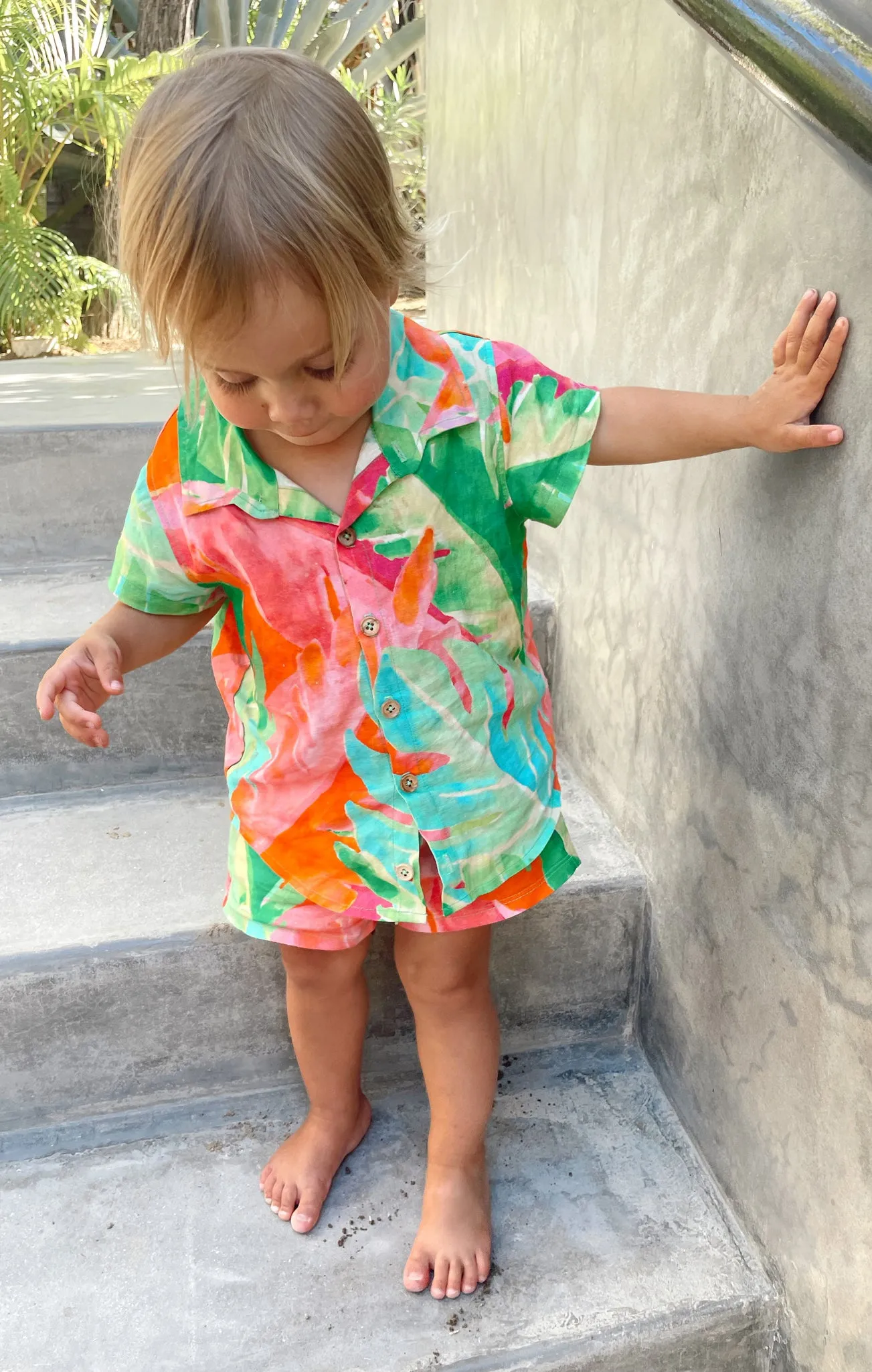 Lil Button Up Shirt ~ Tropics Palm