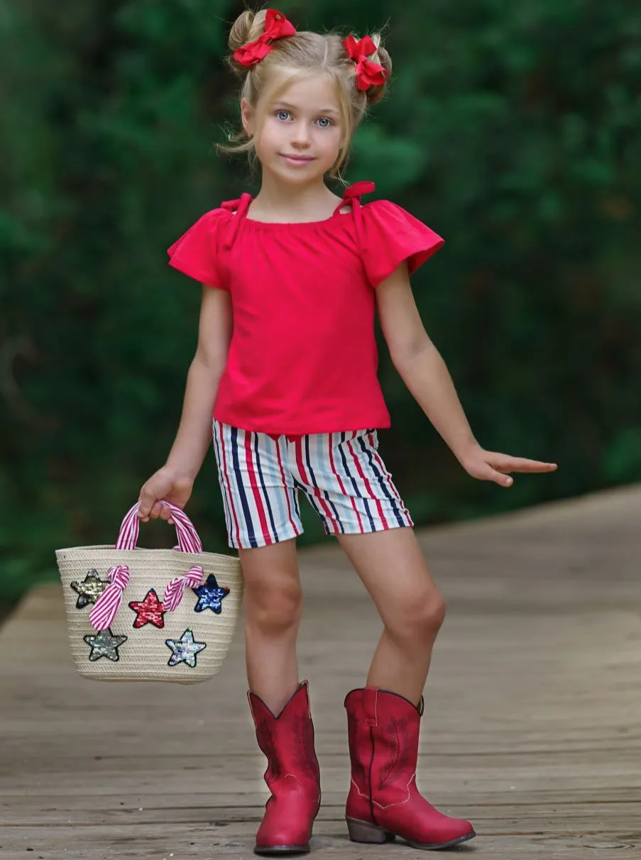 Lil Lady In Red Striped Shorts Set