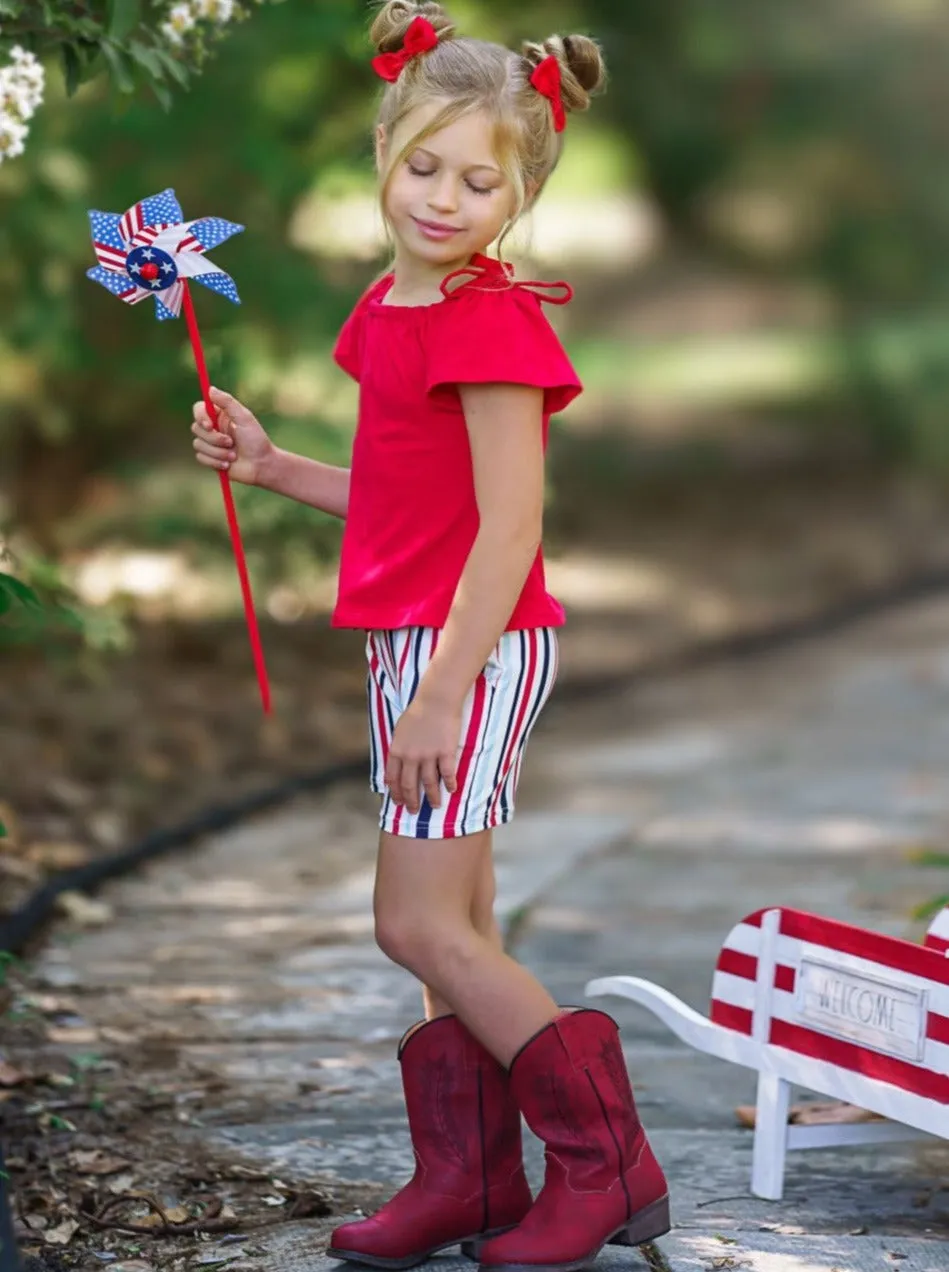 Lil Lady In Red Striped Shorts Set