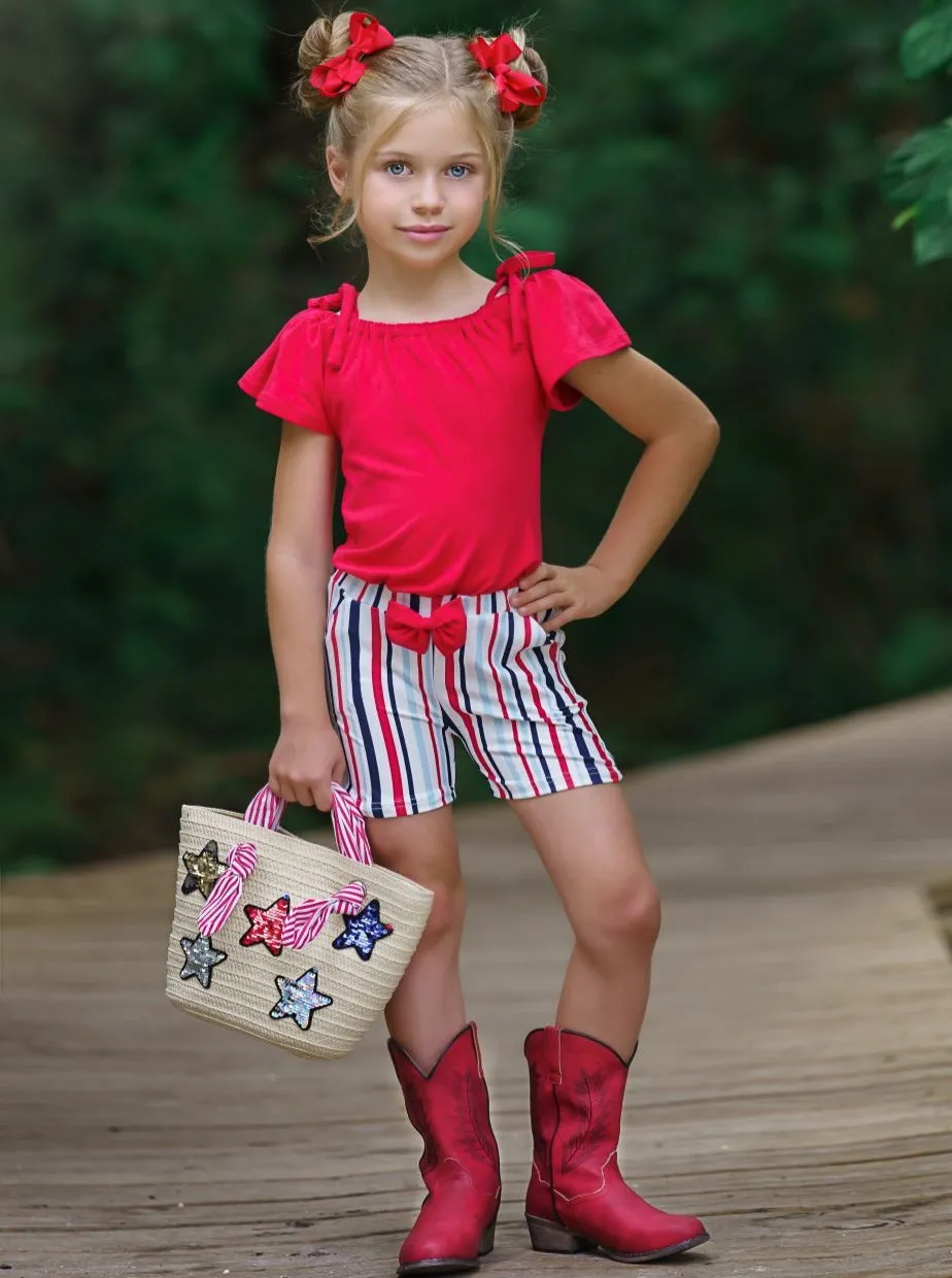 Lil Lady In Red Striped Shorts Set